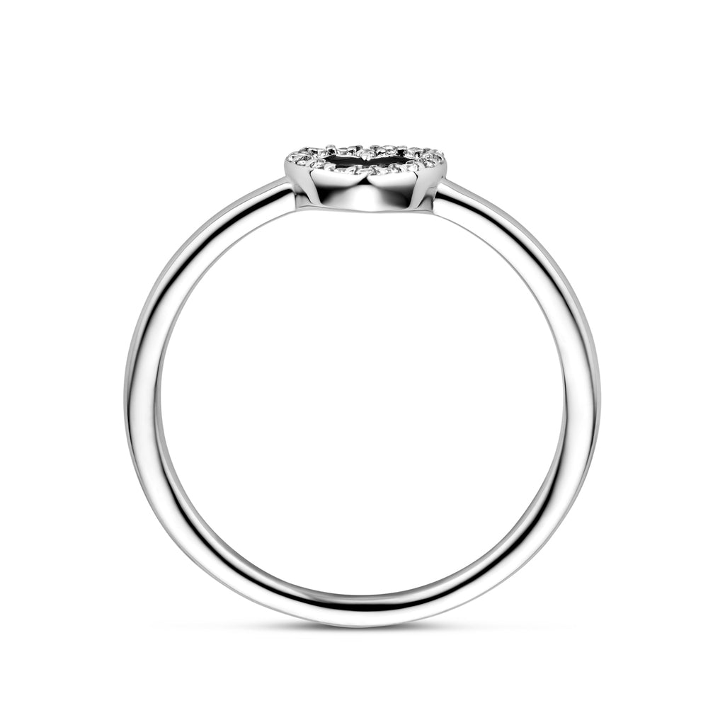 ring hart, zirkonia en zwart emaille halo zilver gerhodineerd