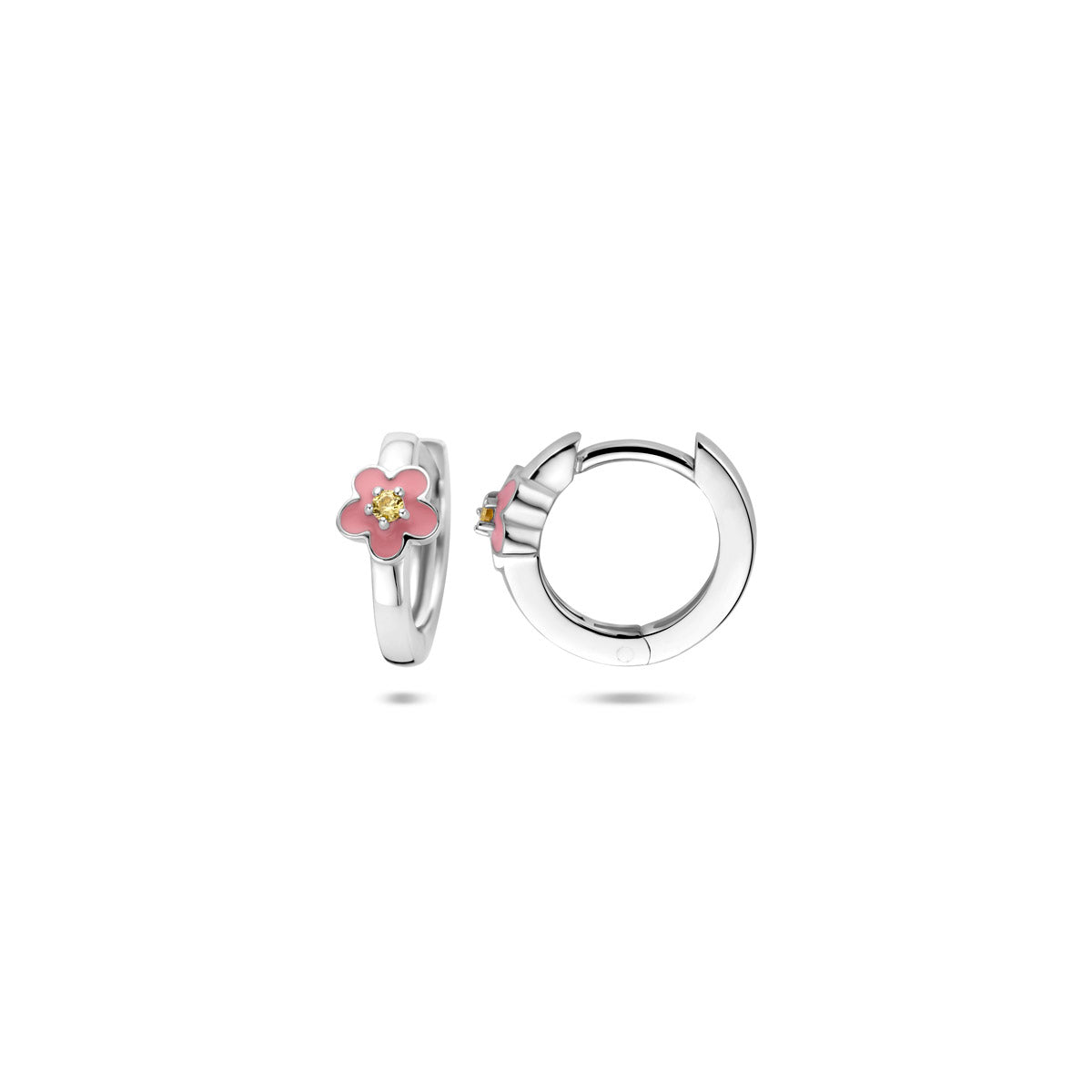 Klappohrringe Emaille Blume Zirkonia 12 mm rhodiniertes Silber