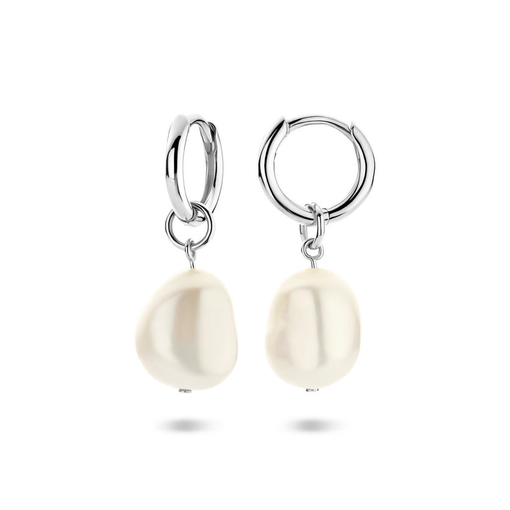 klapoorringen parel 25 mm zilver gerhodineerd
