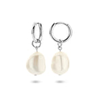 klapoorringen parel 25 mm zilver gerhodineerd