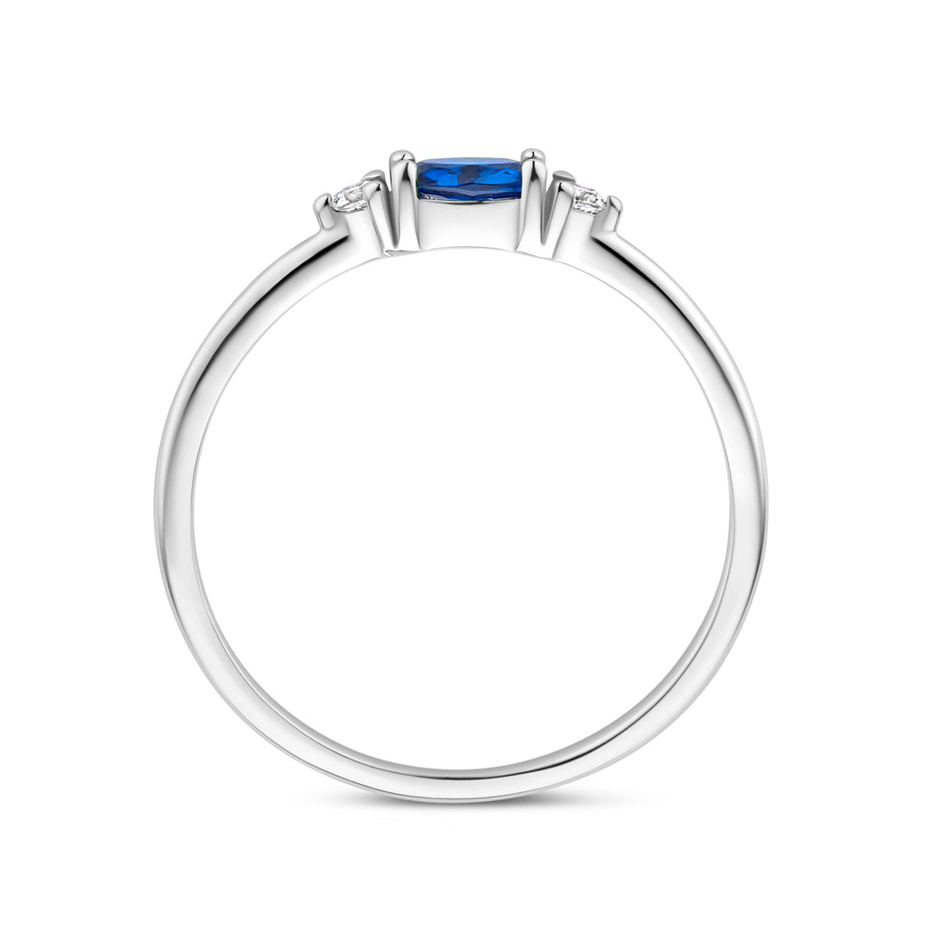 Ring aus weißem und blauem Zirkonia, Silber rhodiniert