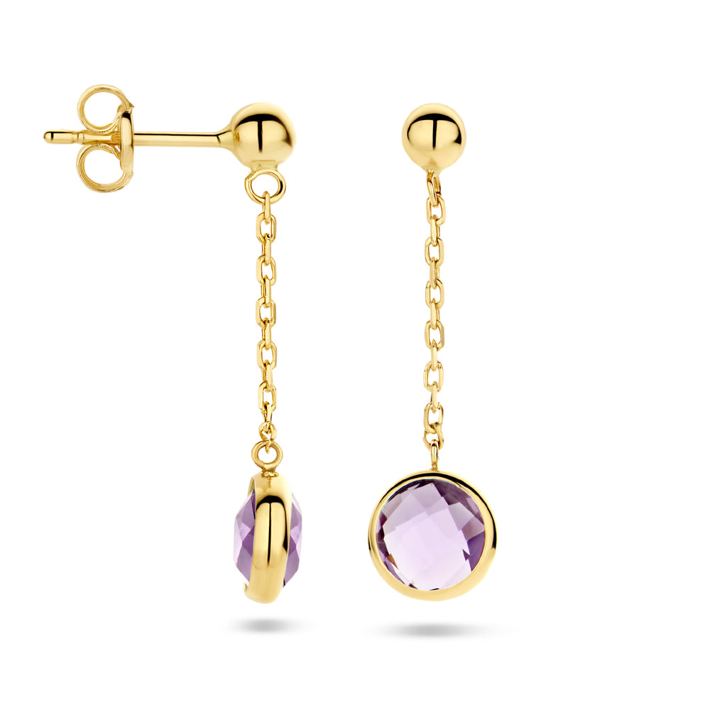 oorhangers amethist 14K geelgoud - rondje,bolletje,ringetje,draad