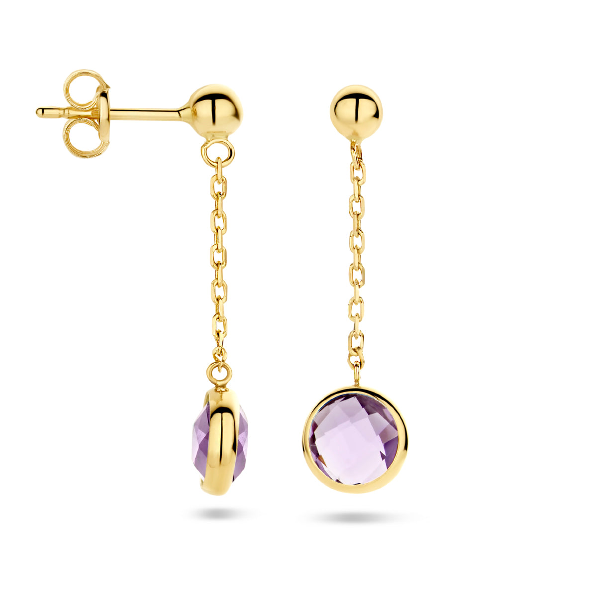 oorhangers amethist 14K geelgoud - rondje,bolletje,ringetje,draad