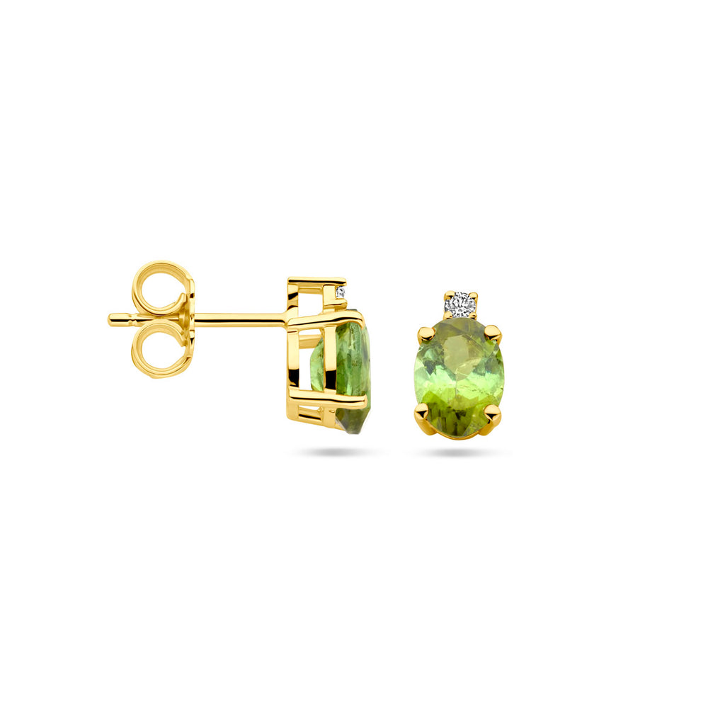 oorknoppen toermalijn en diamant 0.04ct (2x 0.02ct) h si 14K geelgoud - ovaal