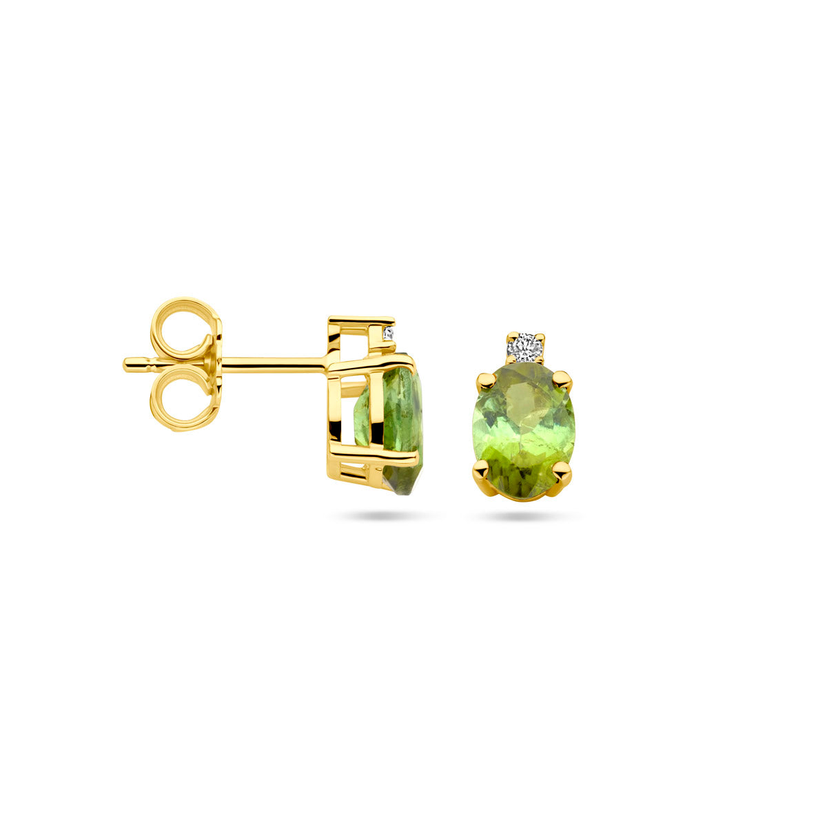 oorknoppen toermalijn en diamant 0.04ct (2x 0.02ct) h si 14K geelgoud - ovaal
