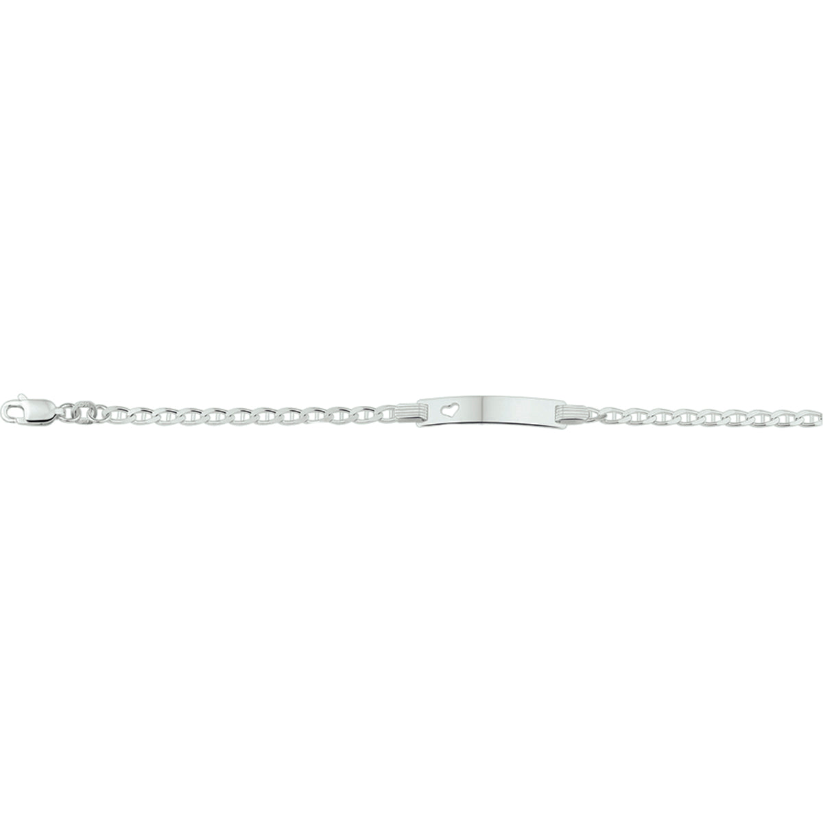 Gravurarmband Ankerplatte mit Herzchen 5,0 mm 16 - 18 cm Silber Weiß