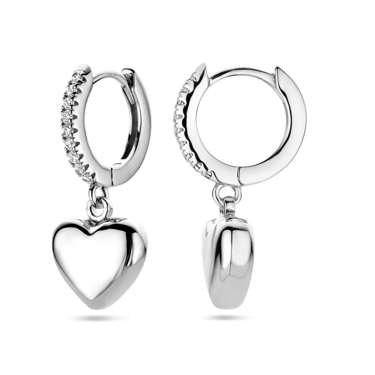 klapoorringen hart zirkonia zilver gerhodineerd
