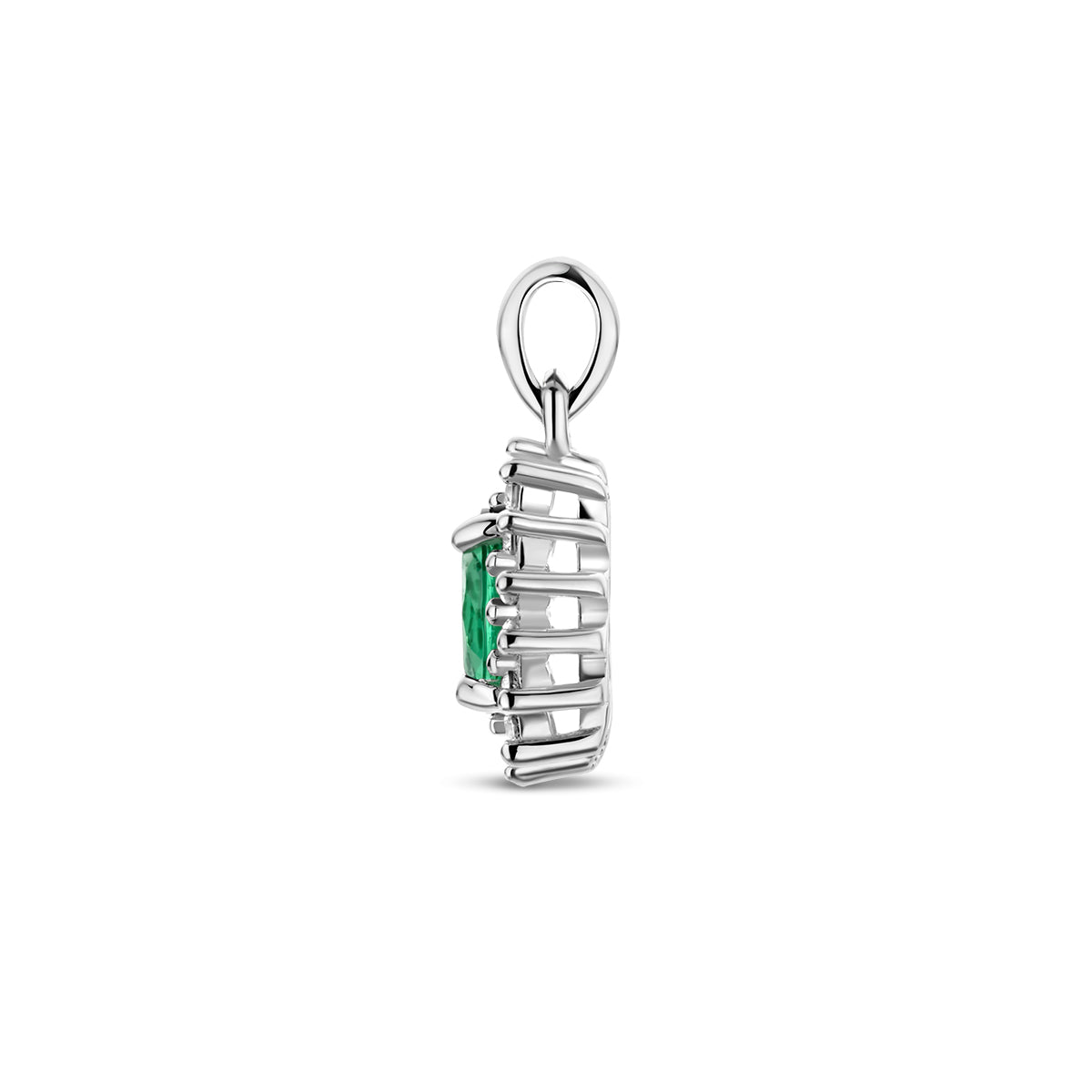 hanger synth. smaragd en zirkonia halo zilver gerhodineerd