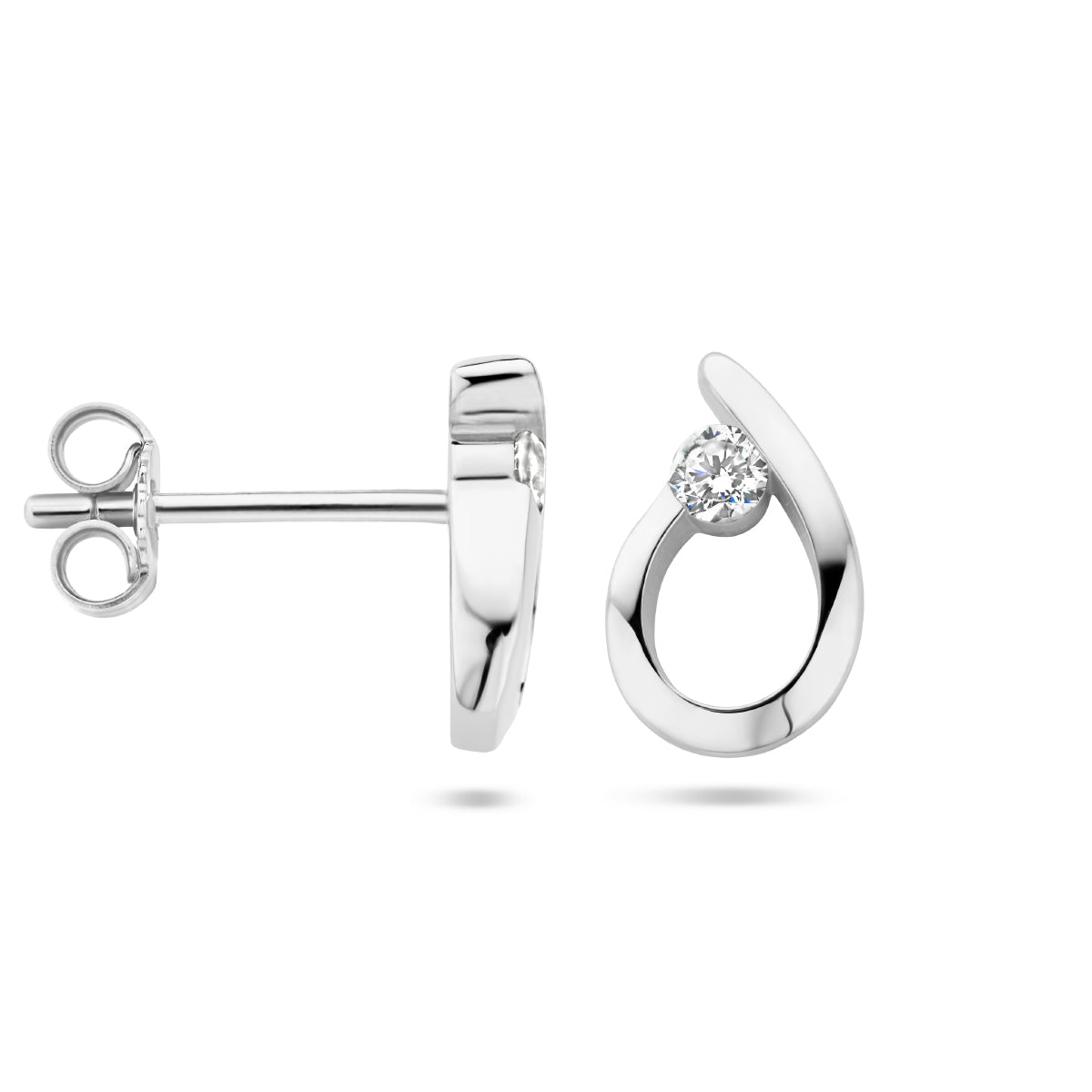 oorknoppen druppel zirkonia zilver gerhodineerd