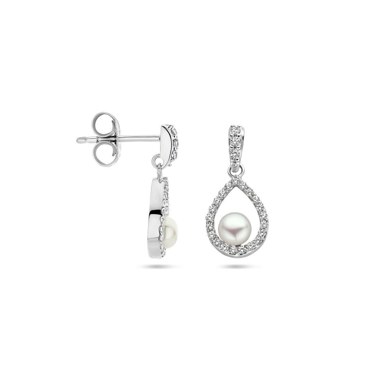 oorhangers parel en zirkonia zilver gerhodineerd