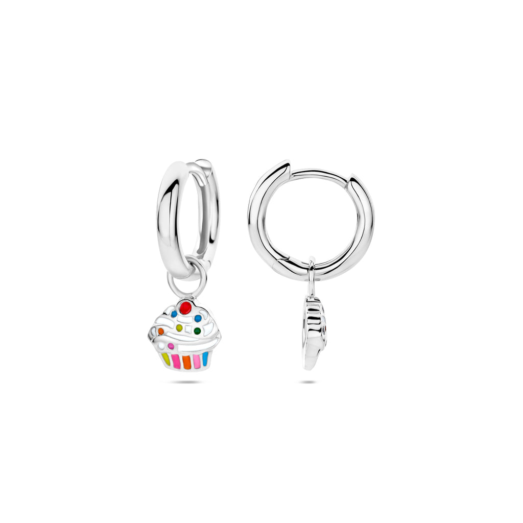 oorringen cupcake emaille zilver gerhodineerd