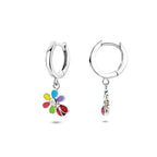oorringen zirkonia emaille bloem en lieveheersbeestje 22 mm zilver gerhodineerd