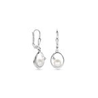 oorhangers ovaal parel en zirkonia brisur haak 27 mm zilver gerhodineerd