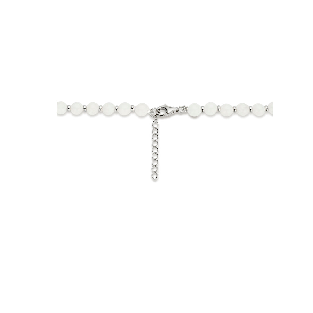 Halskette Mondstein und Ringe 6,0 mm 42 + 3 cm Silber rhodiniert