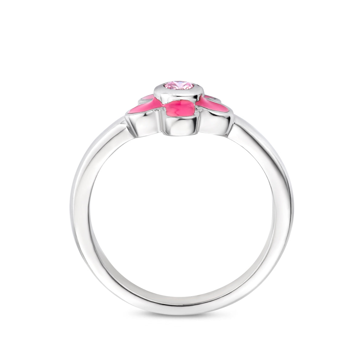 Ring Blume rosa Zirkonia Emaille Sterlingsilber rhodiniert