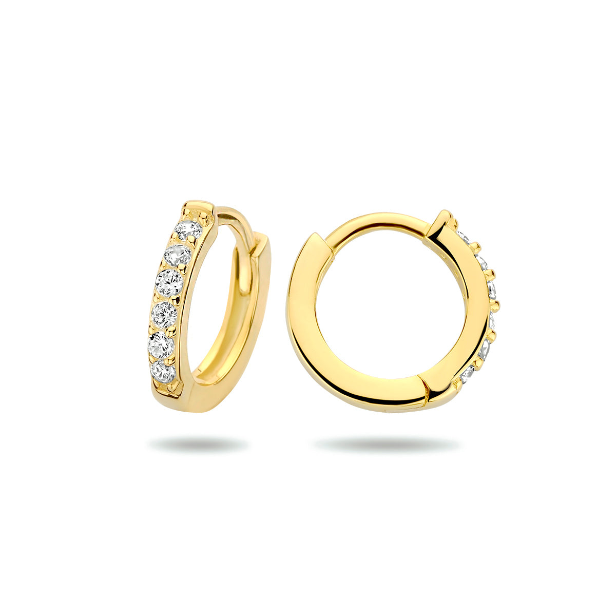 klapoorringen zirkonia 9 mm 1 micron zilver verguld (geel) - rond