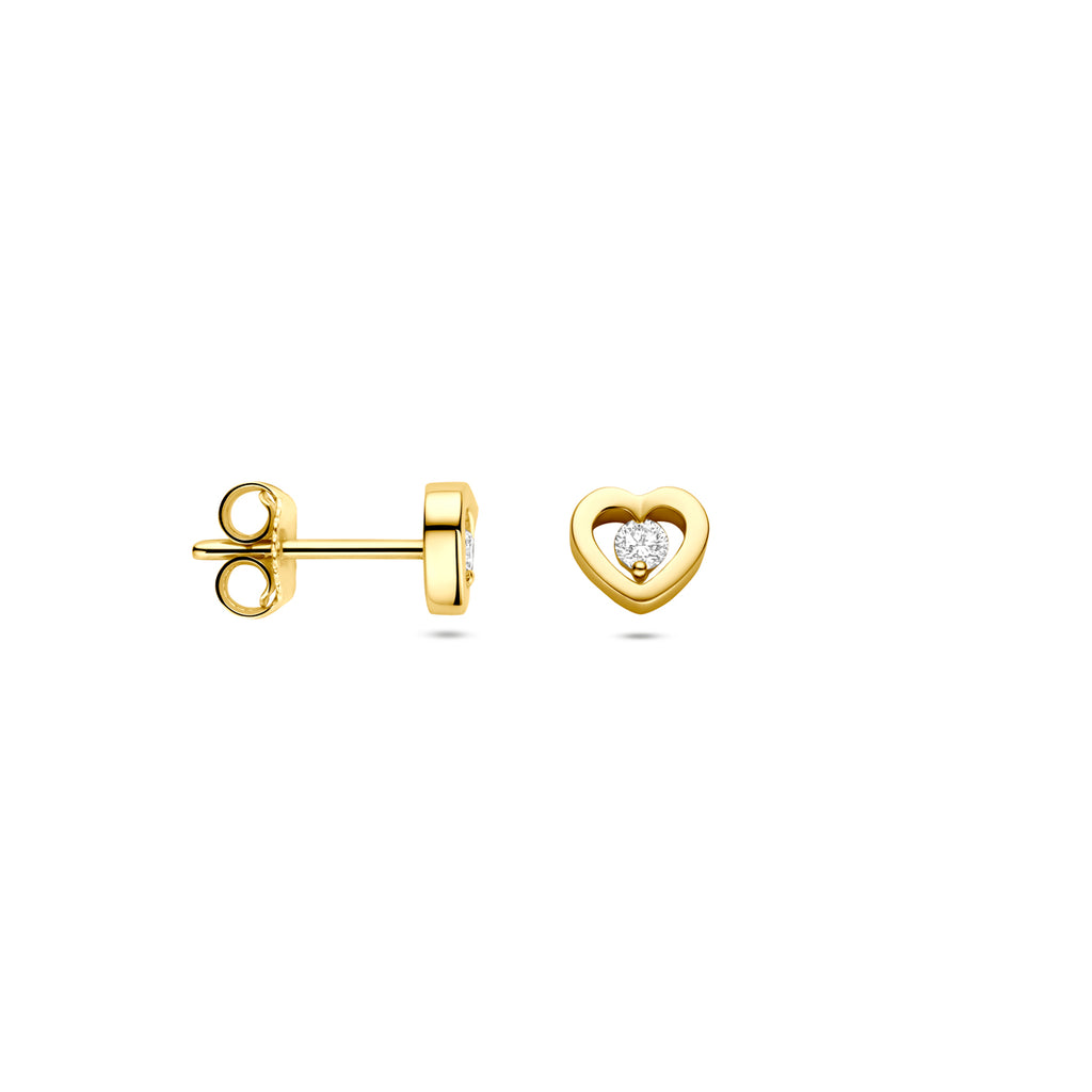 oorknoppen hartjes diamant 0.10ct (2x 0.05ct) h si 5,5 mm 14K geelgoud