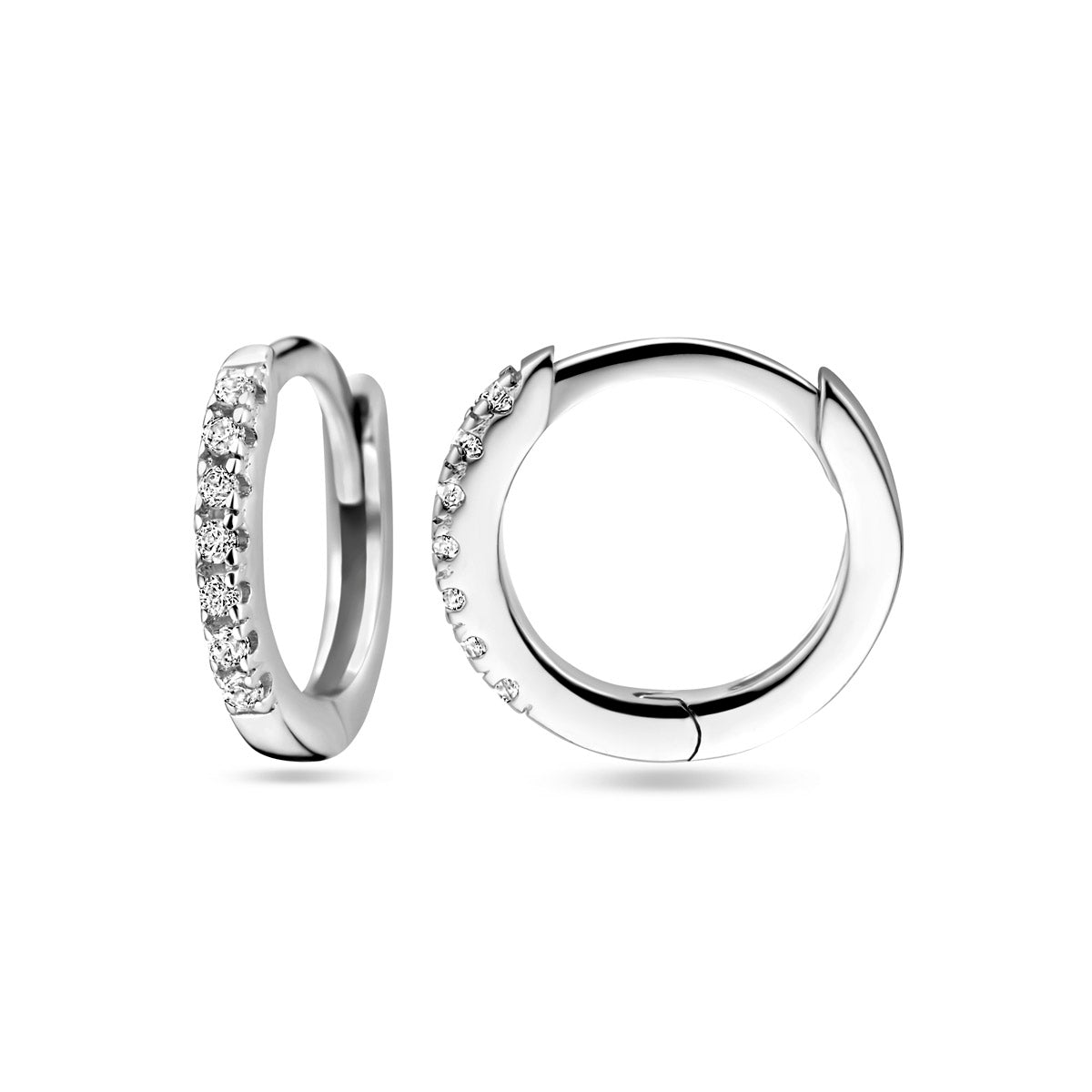 klapoorringen zirkonia 10 mm zilver gerhodineerd