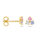 Ohrstecker blau, rosa und weiß Zirkonia 14K Gelbgold
