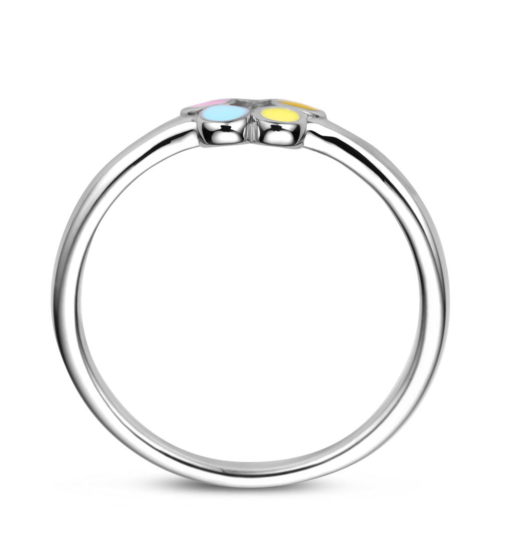 ring emaille bloem zilver gerhodineerd