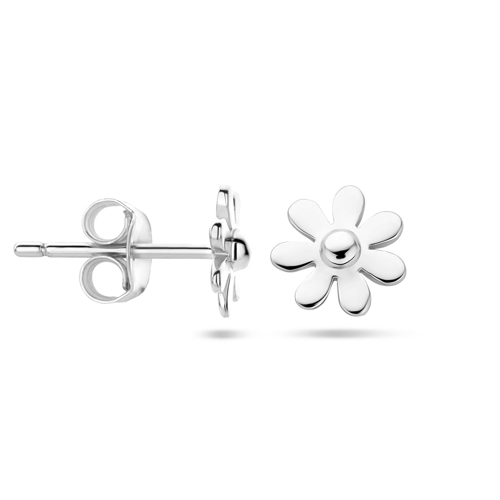 Silber rhodinierte Blumen-Ohrstecker