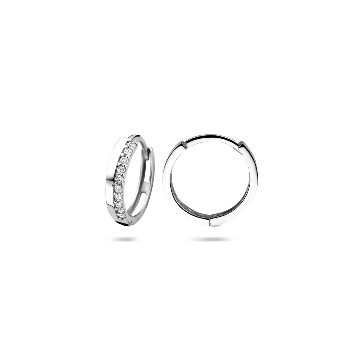 klapoorringen zirkonia 14K witgoud
