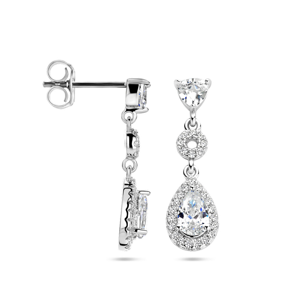 oorhangers zirkonia halo zilver gerhodineerd