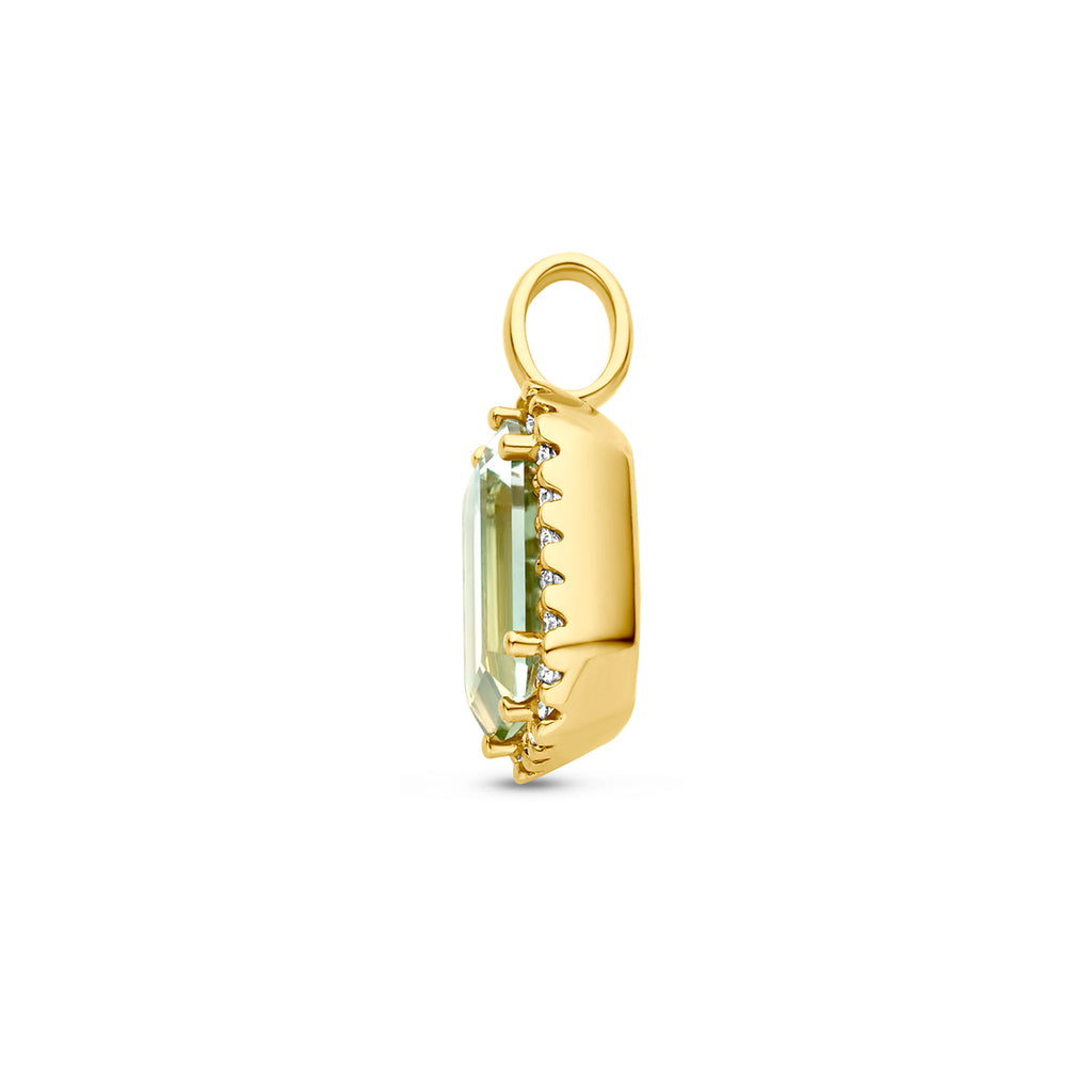 hanger groen amethist en diamant 0.10ct h si halo 14K geelgoud