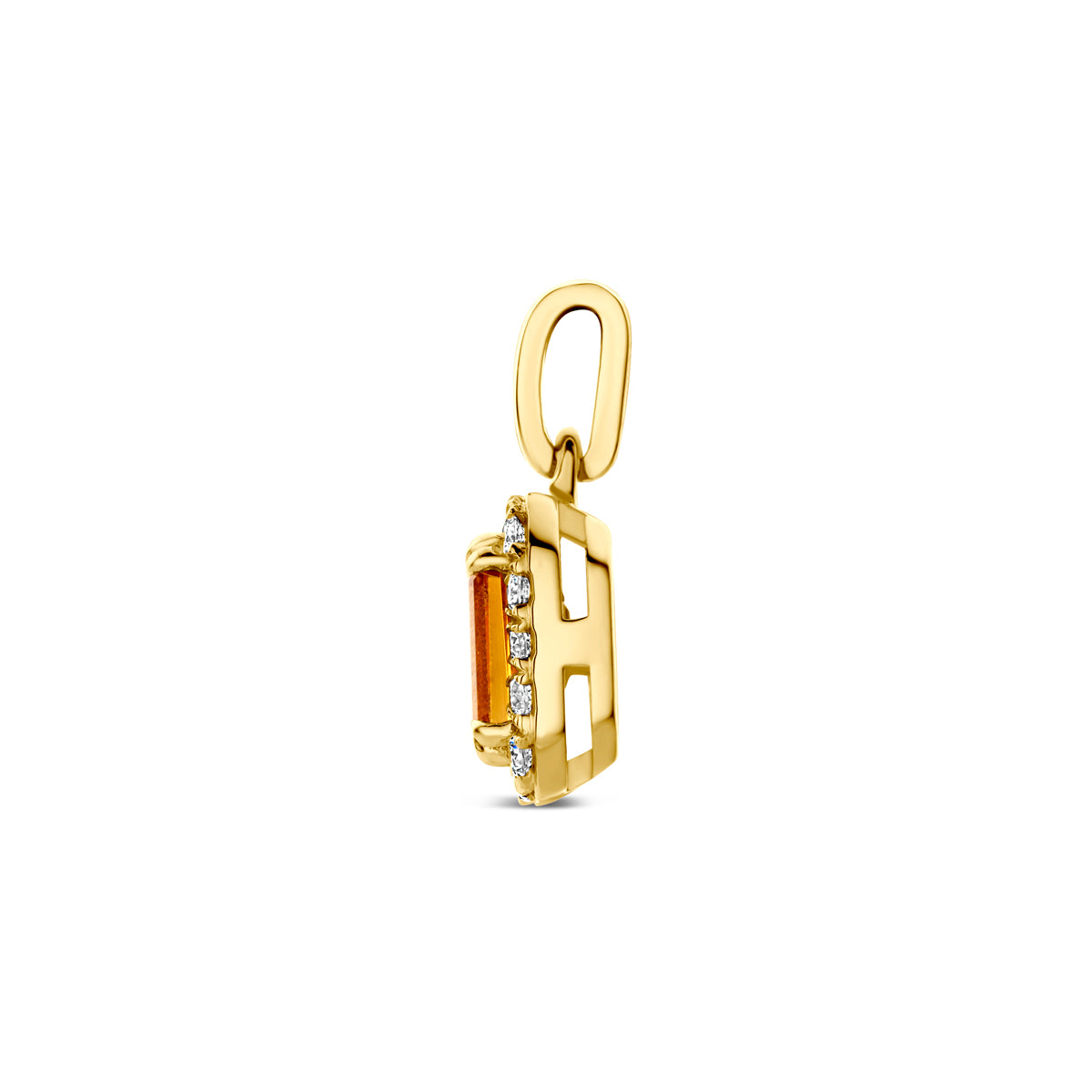 hanger citrien en lab grown diamant 0.08ct f vs 7,5 mm 14K geelgoud