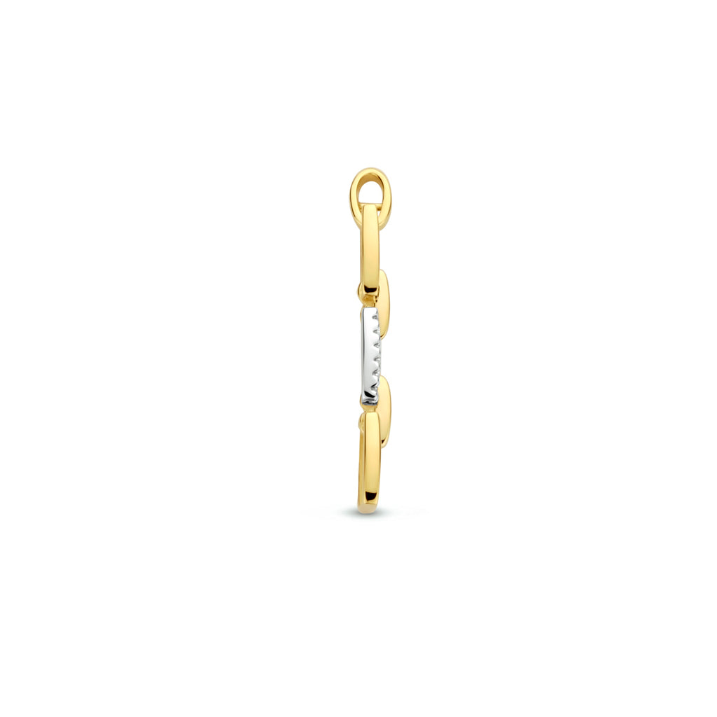 hanger schakel diamant 0.05ct h si 14K bicolor goud geel/wit - schakelmotief