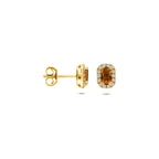 oorknoppen citrien en lab grown diamant 0.16ct (2x 0.08ct) f vs 7,5 mm 14K geelgoud