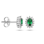Ohrstecker Synth. Smaragd- und Zirkonia-Halo-Silber rhodiniert