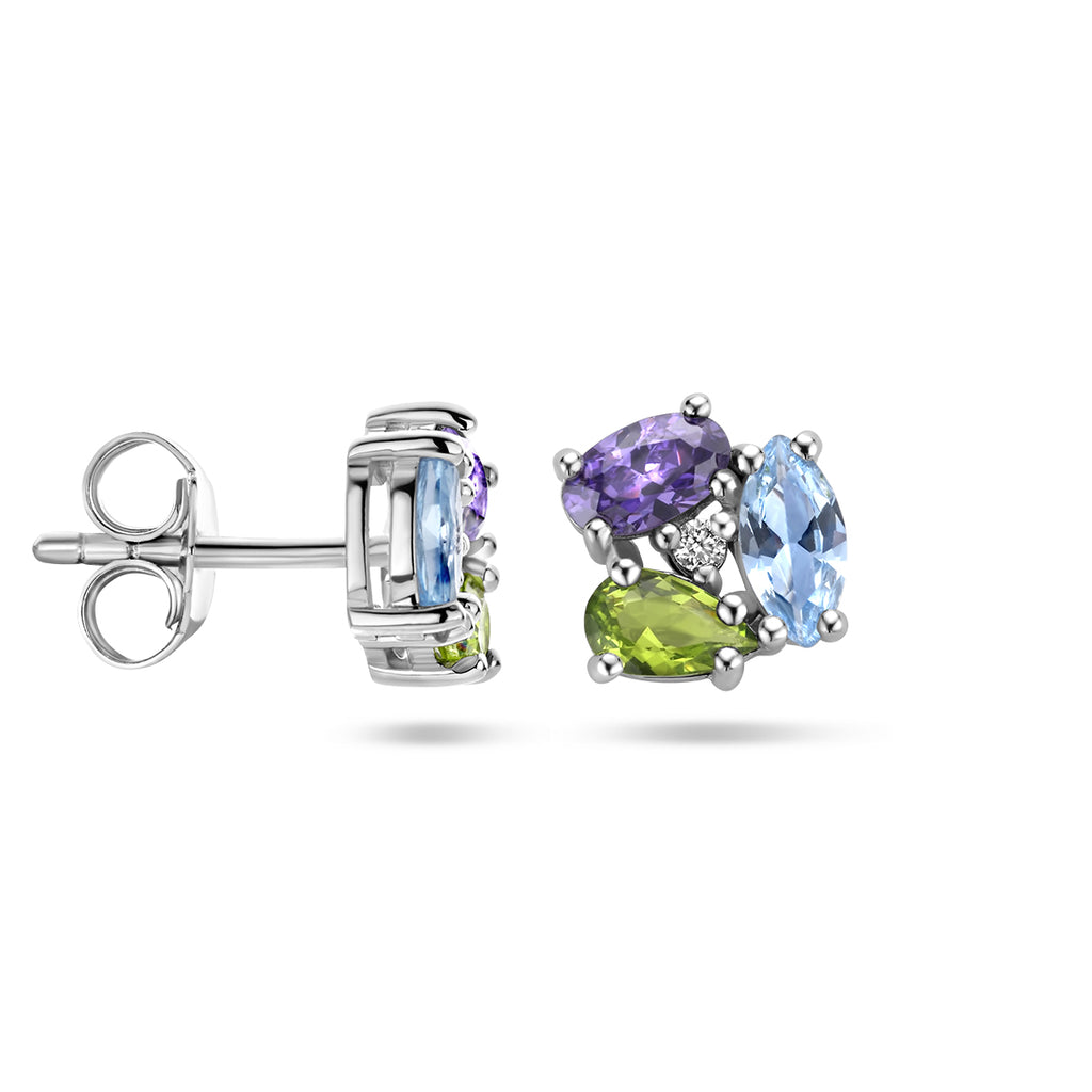 Ohrstecker Zirkonia und Synth. Edelsteine ​​Silber rhodiniert