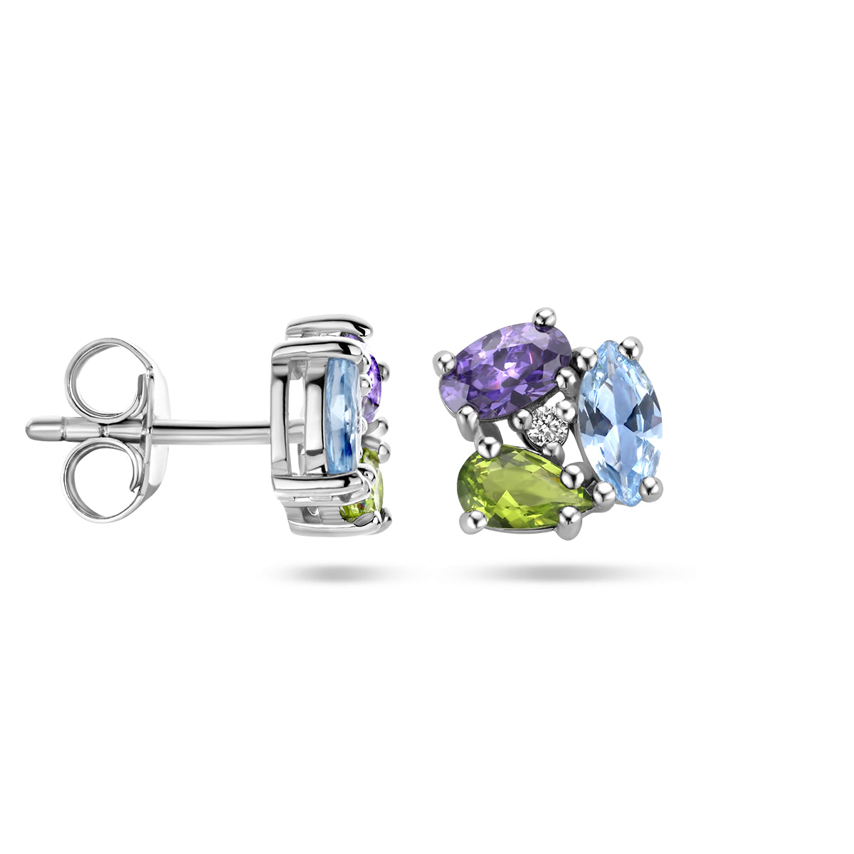 Ohrstecker Zirkonia und Synth. Edelsteine ​​Silber rhodiniert