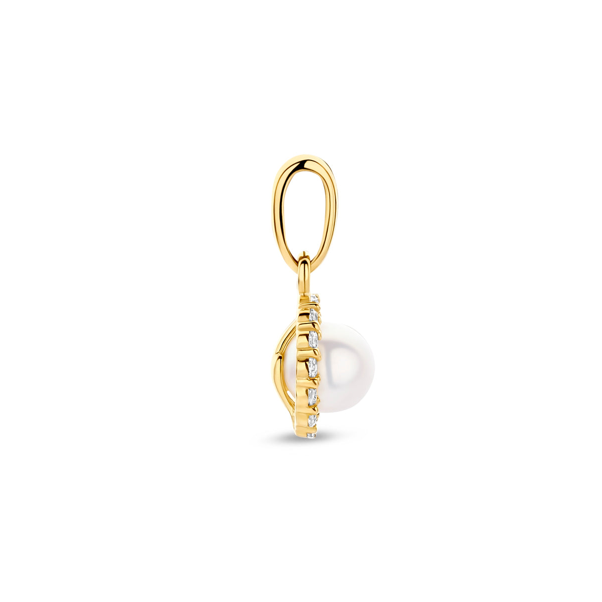 Anhänger Perle und Zirkonia 13 mm 14K Gelbgold