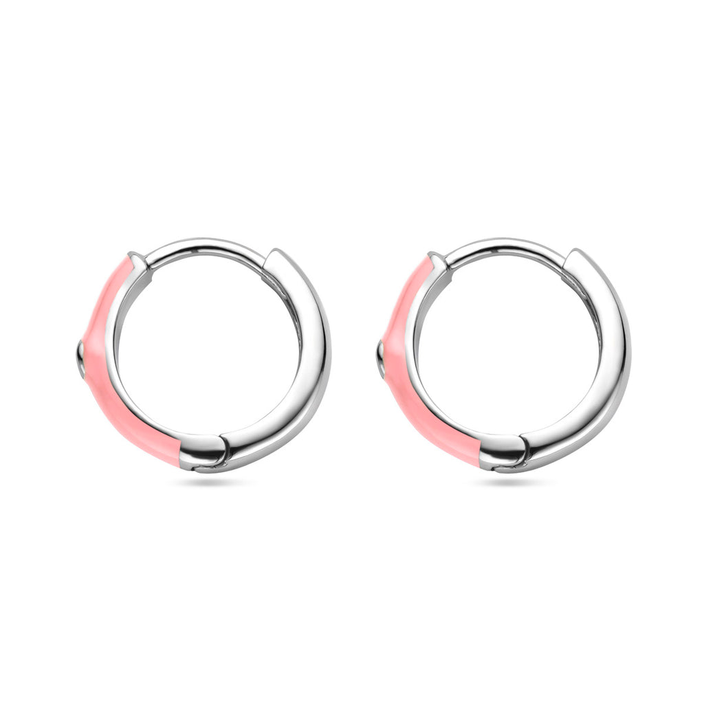 Ohrhänger aus Zirkonia und rosa Emaille, Silber rhodiniert