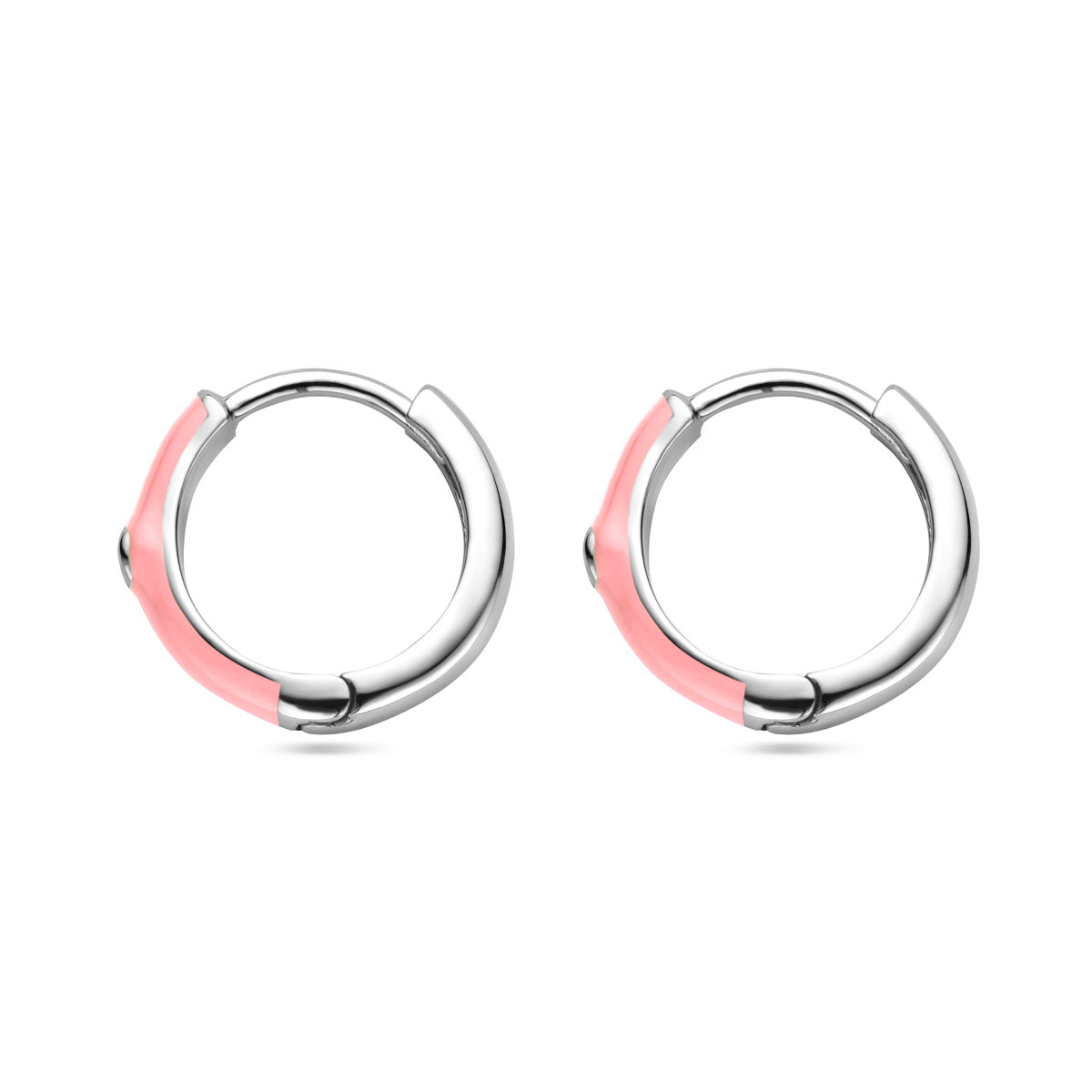 Ohrhänger aus Zirkonia und rosa Emaille, Silber rhodiniert