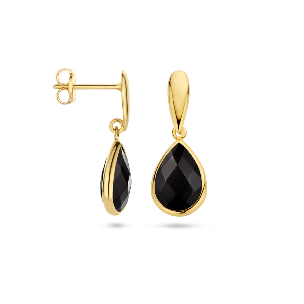 oorhangers onyx 20 mm 14K geelgoud