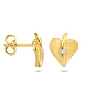 oorknoppen hart gescratcht diamant 0.04ct (2x 0.02ct) h si 14K geelgoud