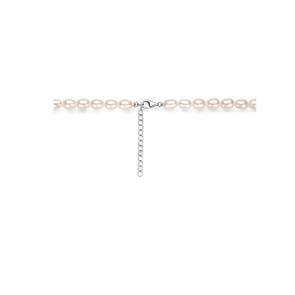 collier parels 41 + 4 cm zilver gerhodineerd