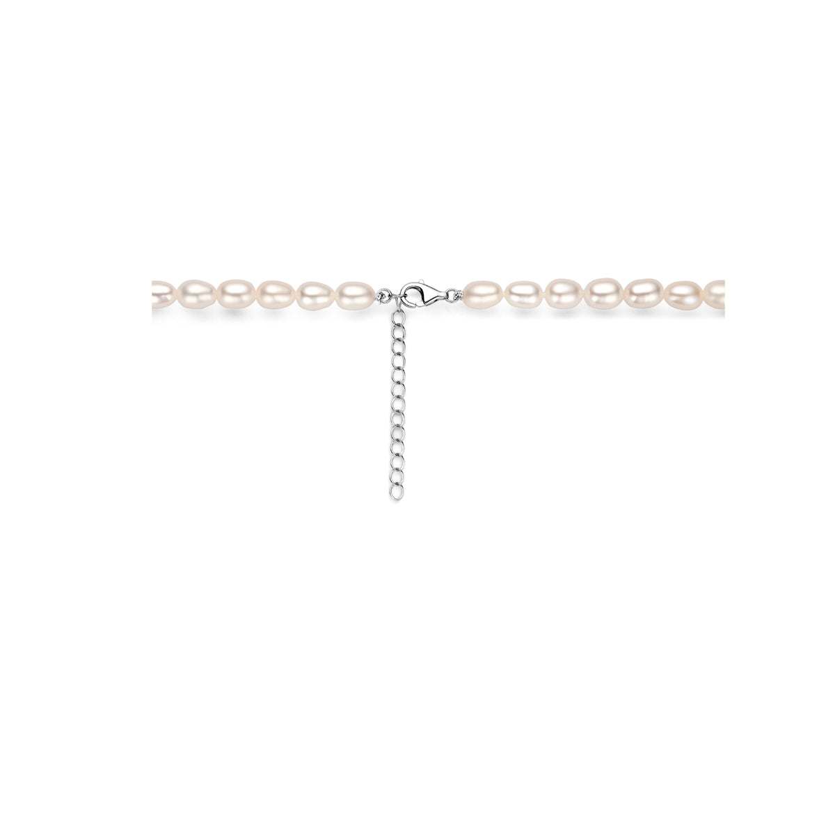 collier parels 41 + 4 cm zilver gerhodineerd