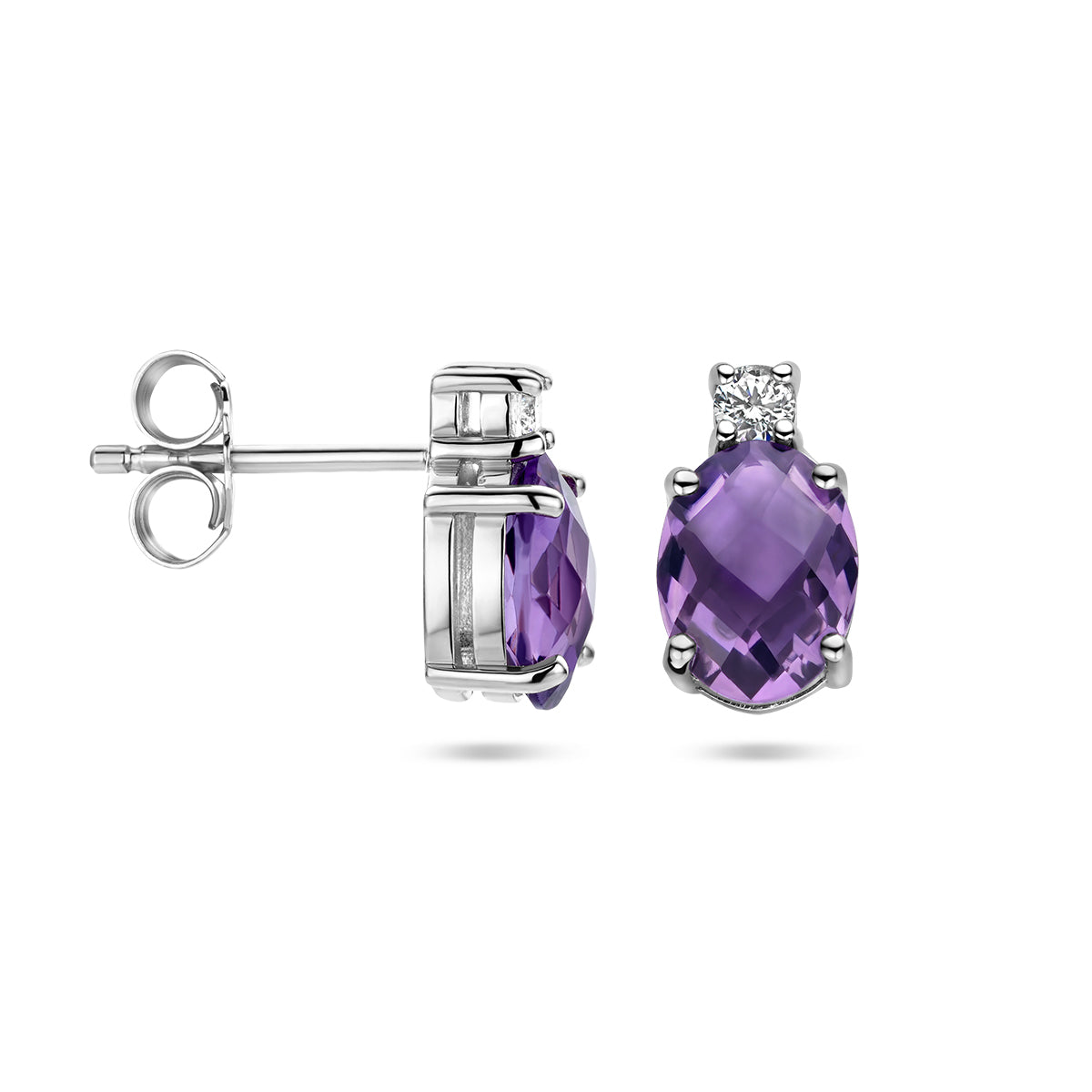 Ohrstecker Amethyst und Zirkonia 10,5 mm rhodiniertes Silber