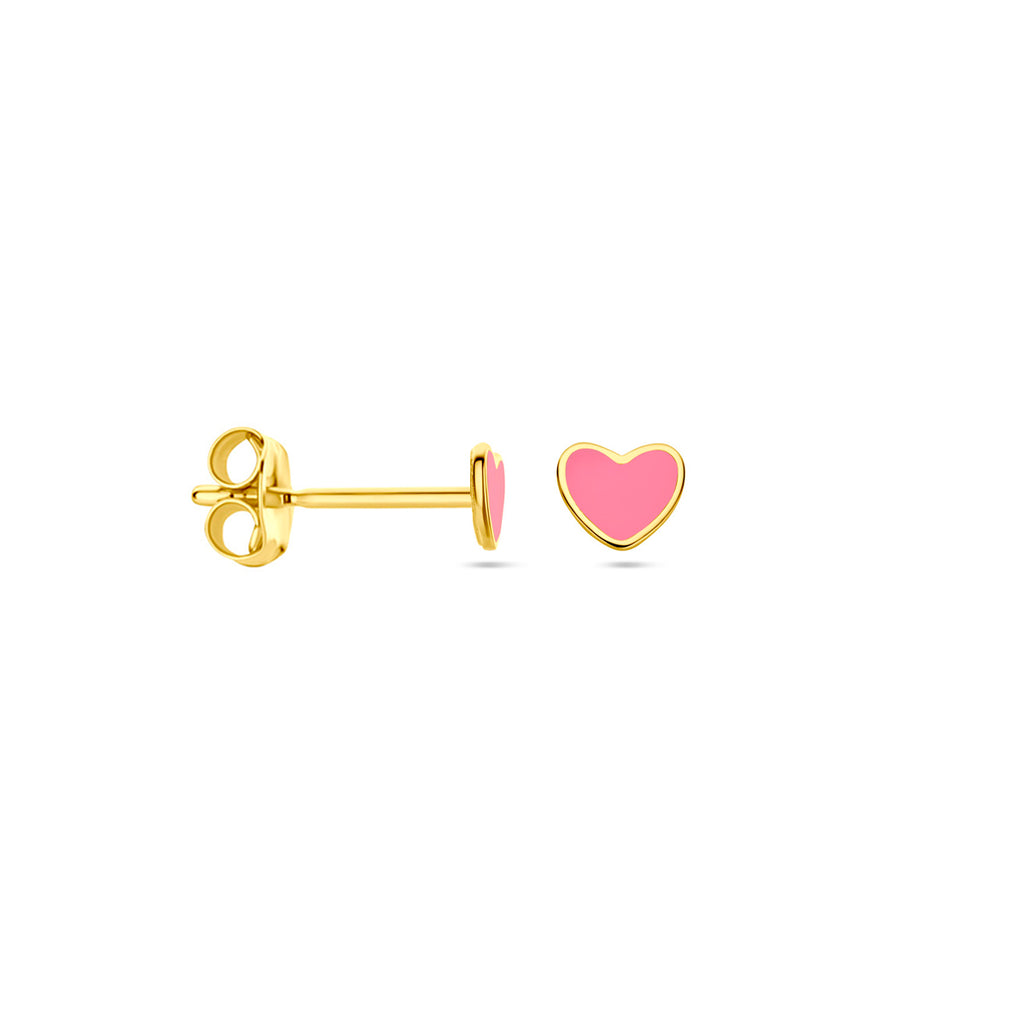 oorknoppen hart emaille 14K geelgoud