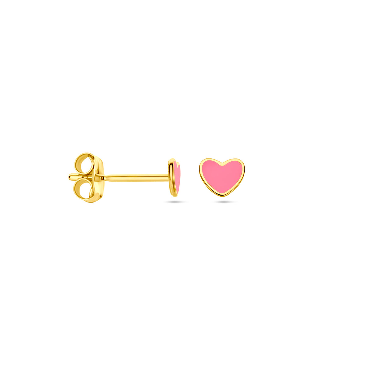 oorknoppen hart emaille 14K geelgoud