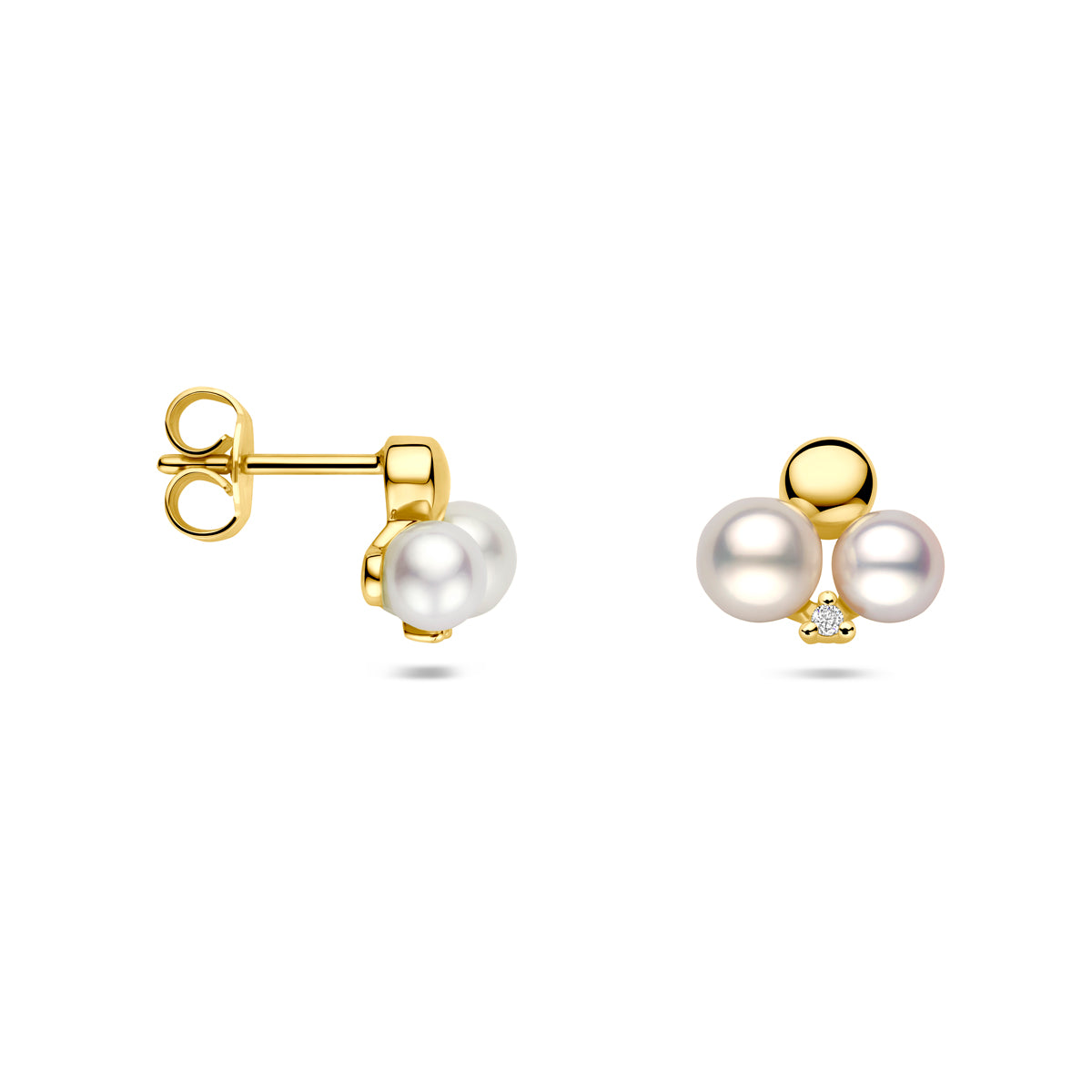 oorknoppen parels en diamant 0.02ct (2x 0.01ct) h si 9 mm 14K geelgoud