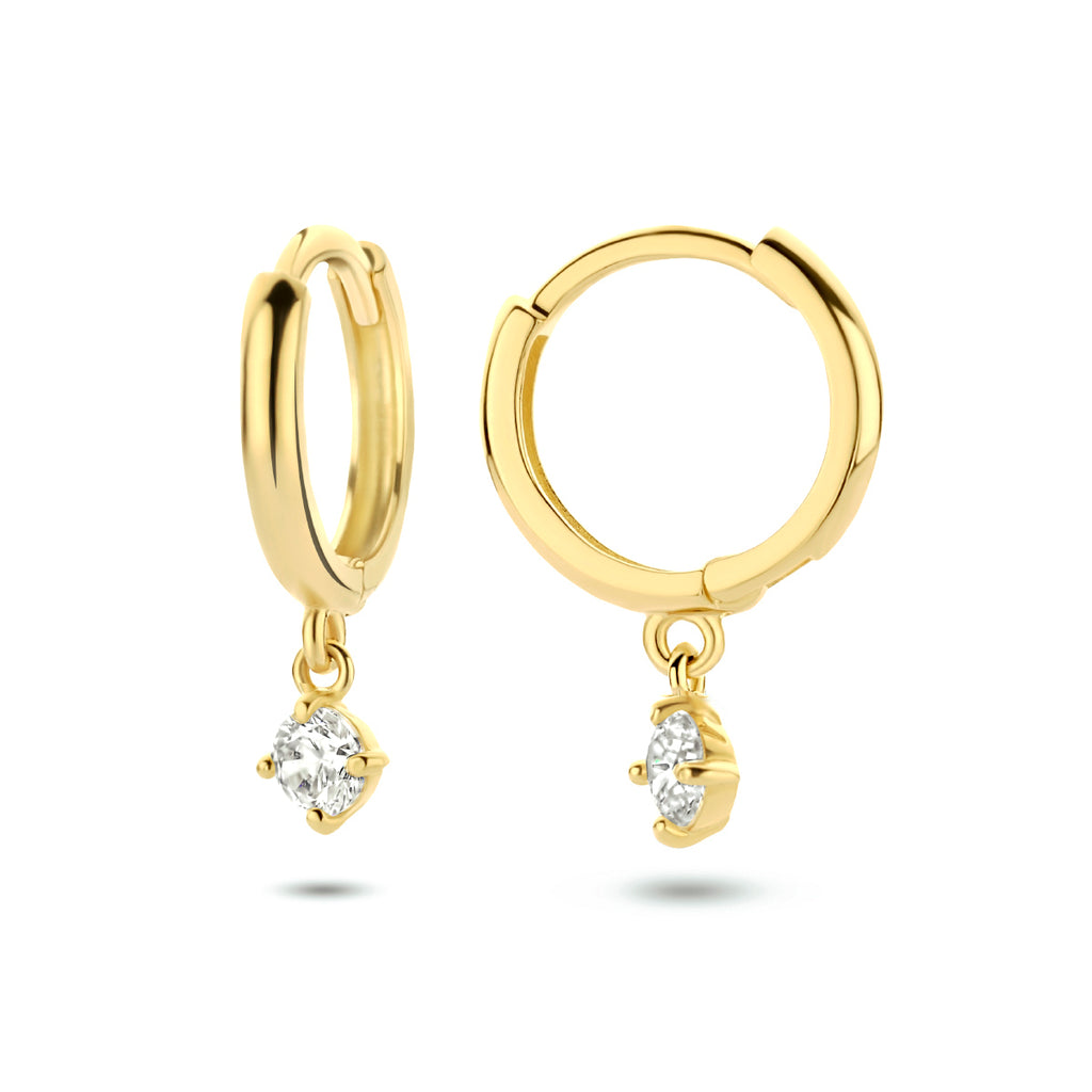 klapoorringen zirkonia 14K geelgoud