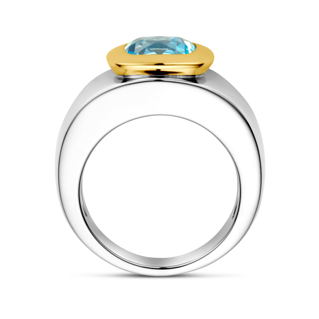ring blauw topaas goud met zilver