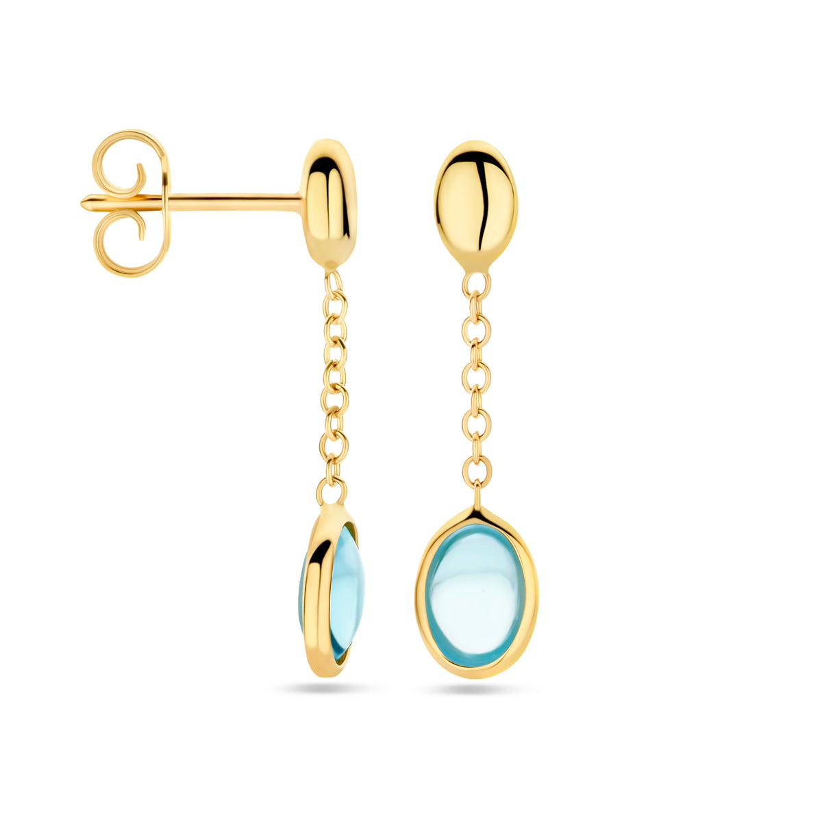Ohrhänger blauer Topas 26 mm 14K Gelbgold