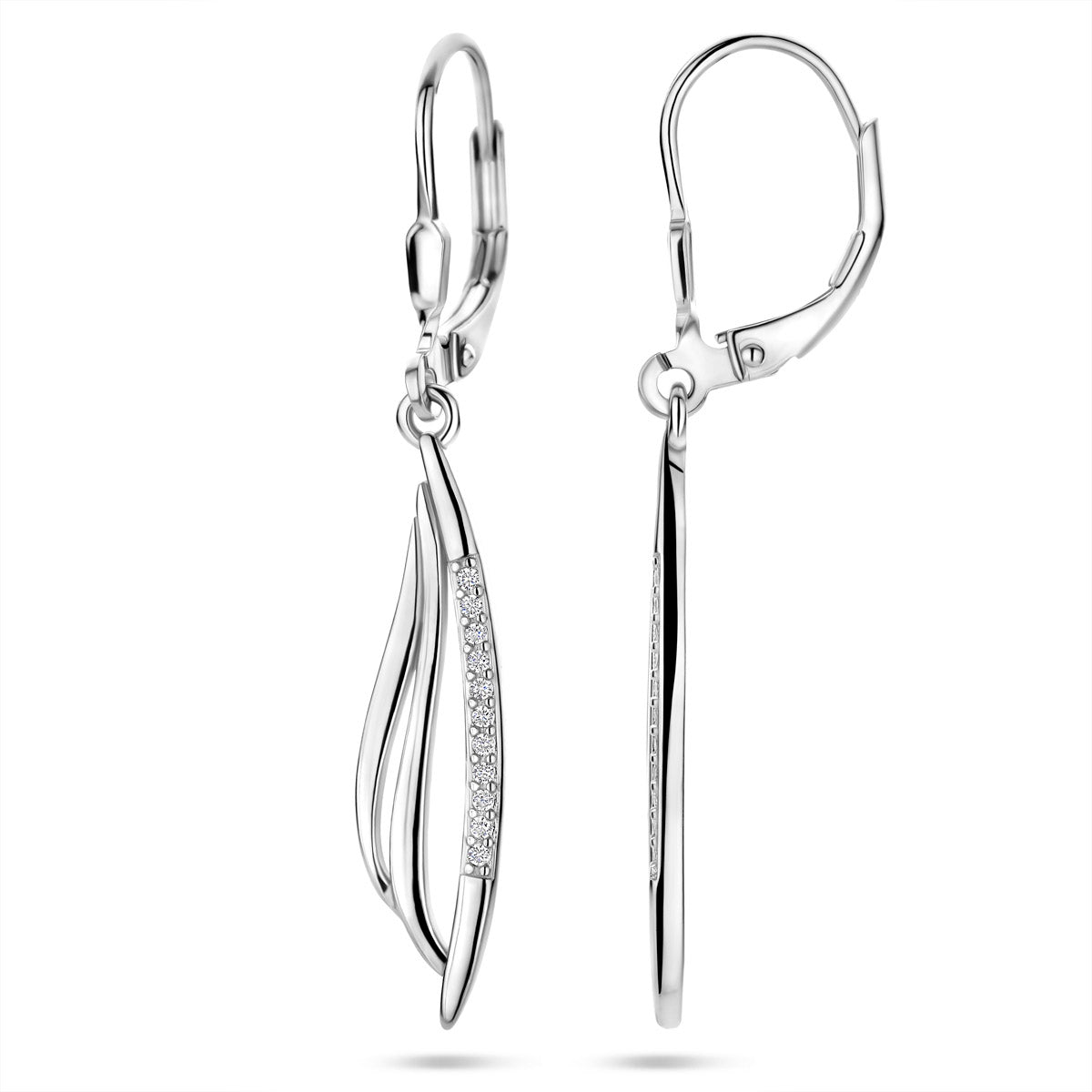 oorhangers zirkonia brisur haak 41 mm zilver gerhodineerd