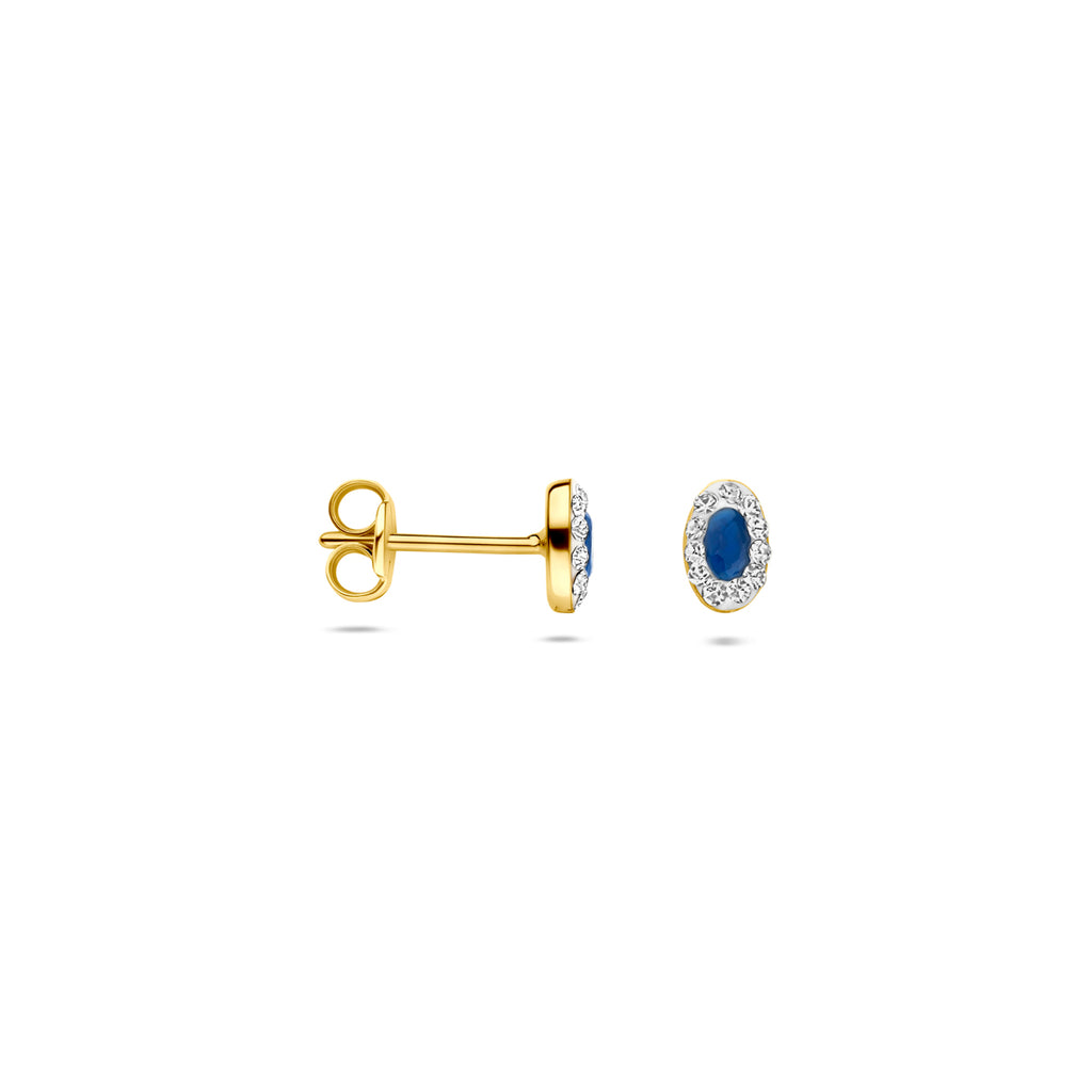 Ohrstecker synth. Swarovski und Saphir 5,5 mm 14K Gelbgold